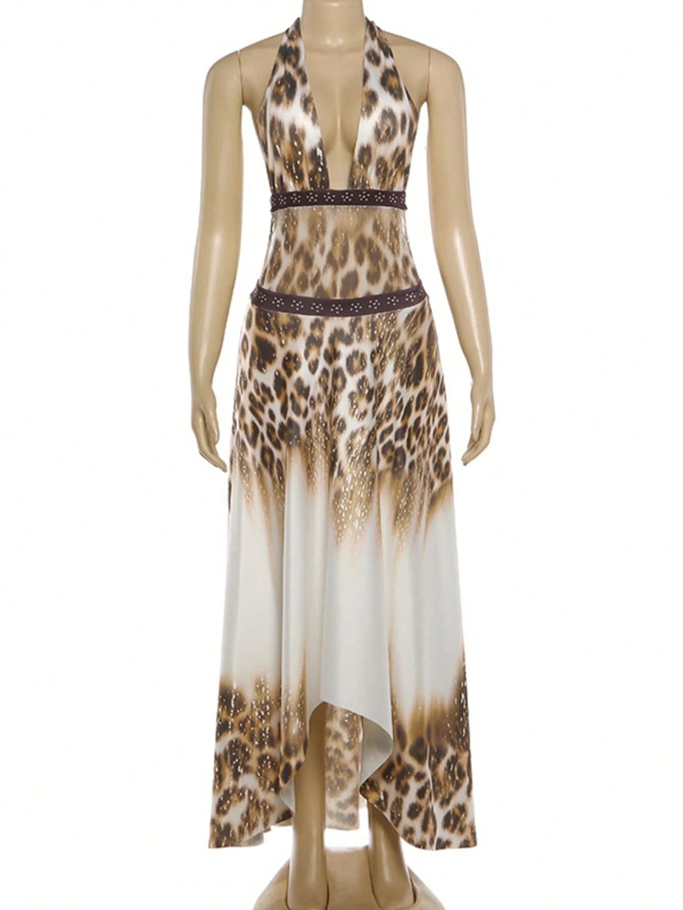 Kliou Leopard Print Sexy Backless Long Dress Woman Summer Bandage