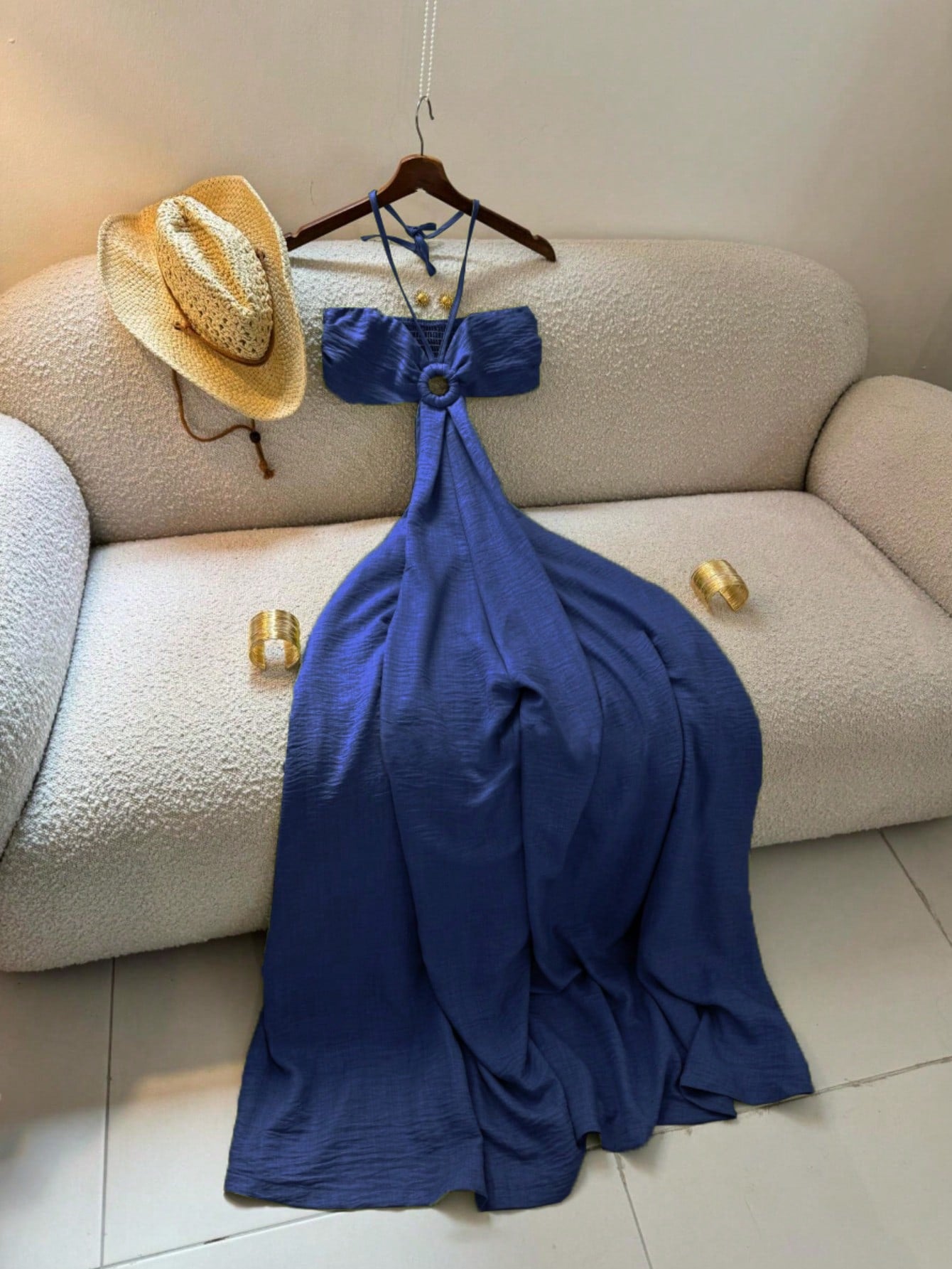 Women's Vacation Style Midi Dress, Print Backless Hollow Out