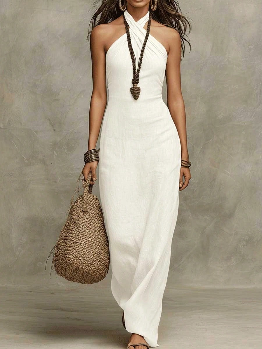 2026 New Arrival Women Sleeveless Halter Neck Dress Slim Elegant