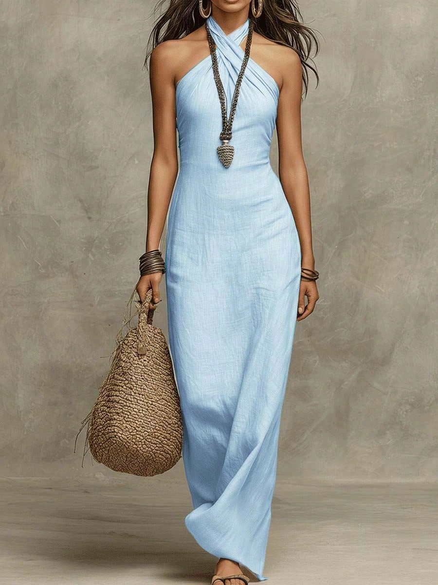 2026 New Arrival Women Sleeveless Halter Neck Dress Slim Elegant