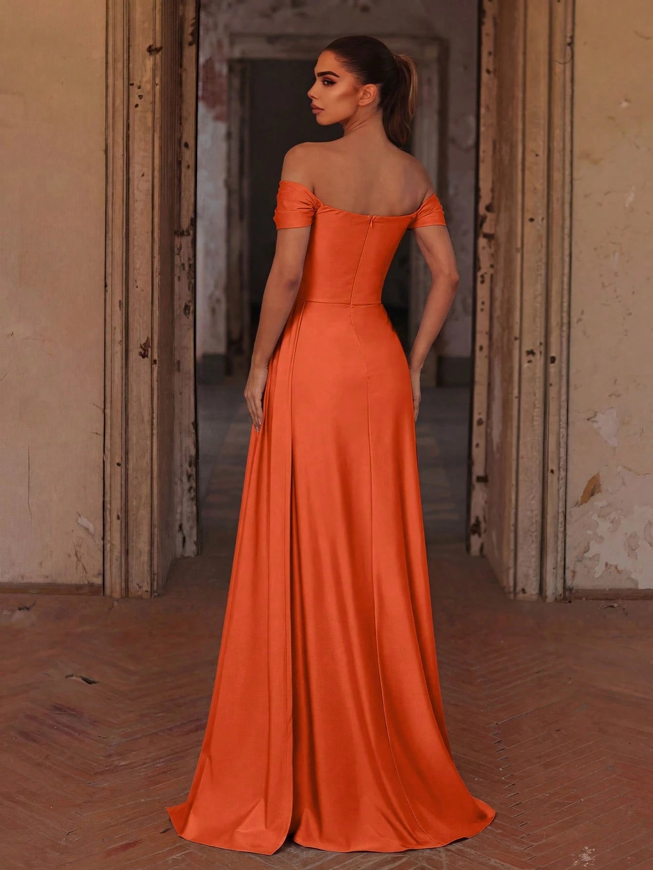 Elegant Satin Off-Shoulder Evening Dress, High Slit Hem | Perfect For Bridesmaid, Formal Dinner, Luxury - image 2