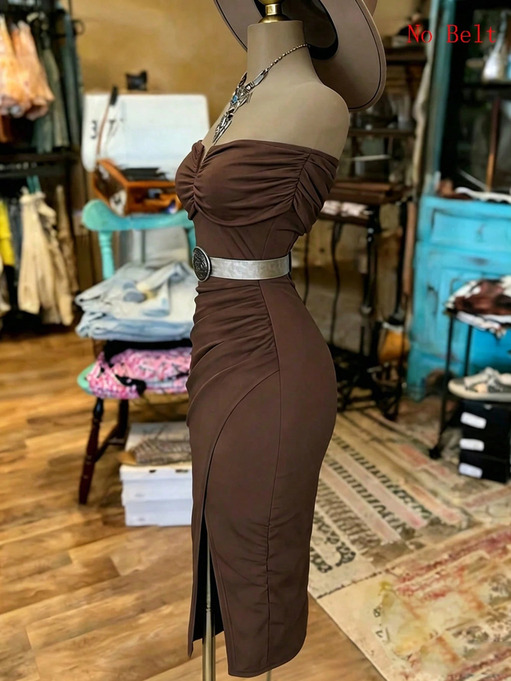 EMERY ROSE Women's Fashion Solid Color Off-Shoulder Slit Dress - image 5