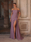 Elegant Satin Off-Shoulder Evening Dress, High Slit Hem | Perfect For Bridesmaid, Formal Dinner, Luxury