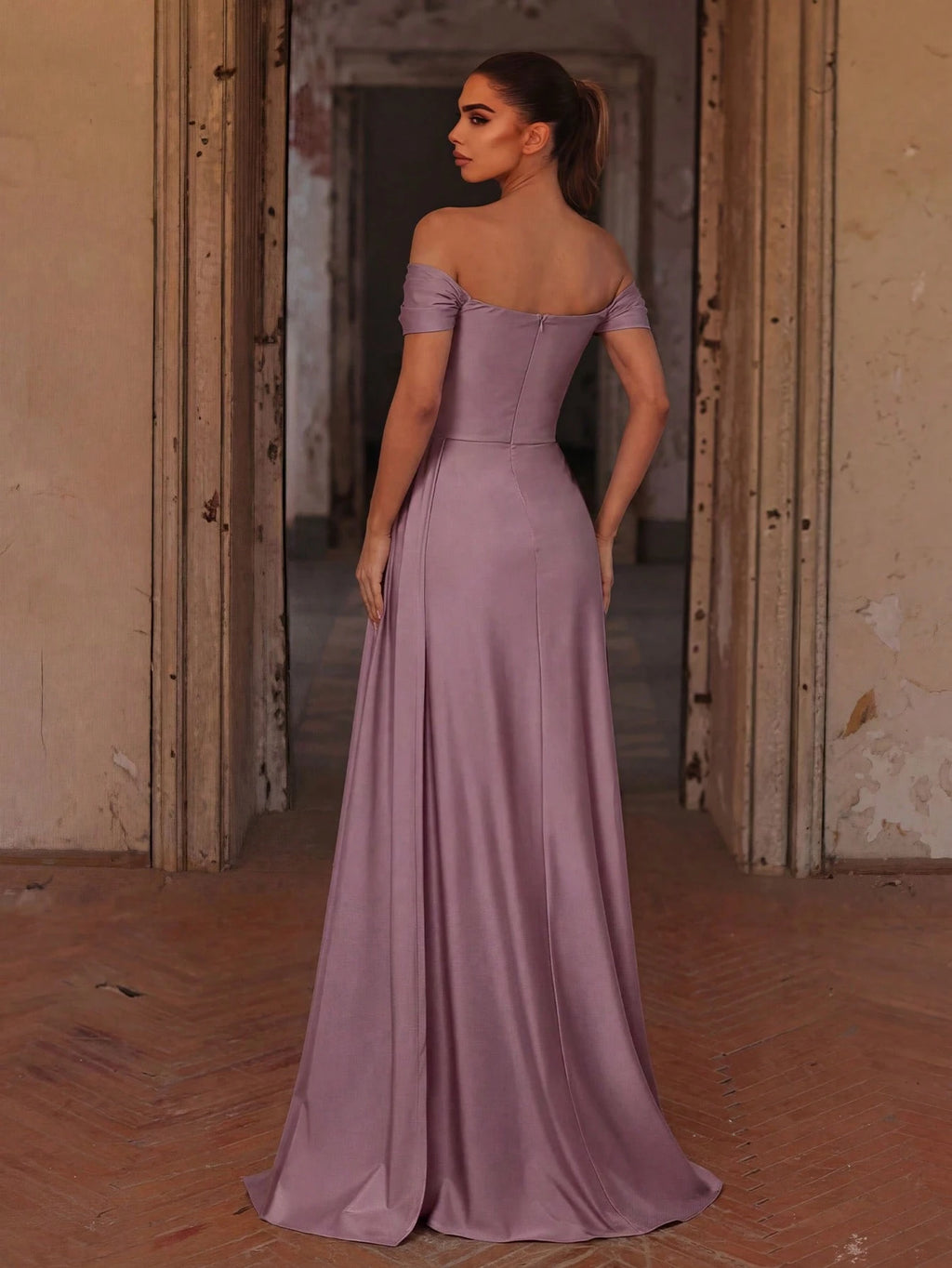 Elegant Satin Off-Shoulder Evening Dress, High Slit Hem | Perfect For Bridesmaid, Formal Dinner, Luxury - image 2