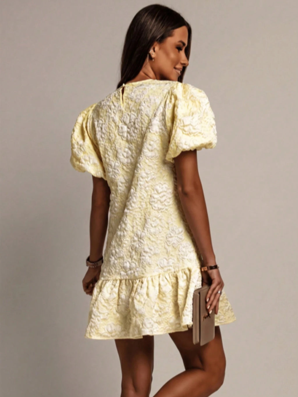 Women's White Short Dress Elegant Summer Yellow - image 20