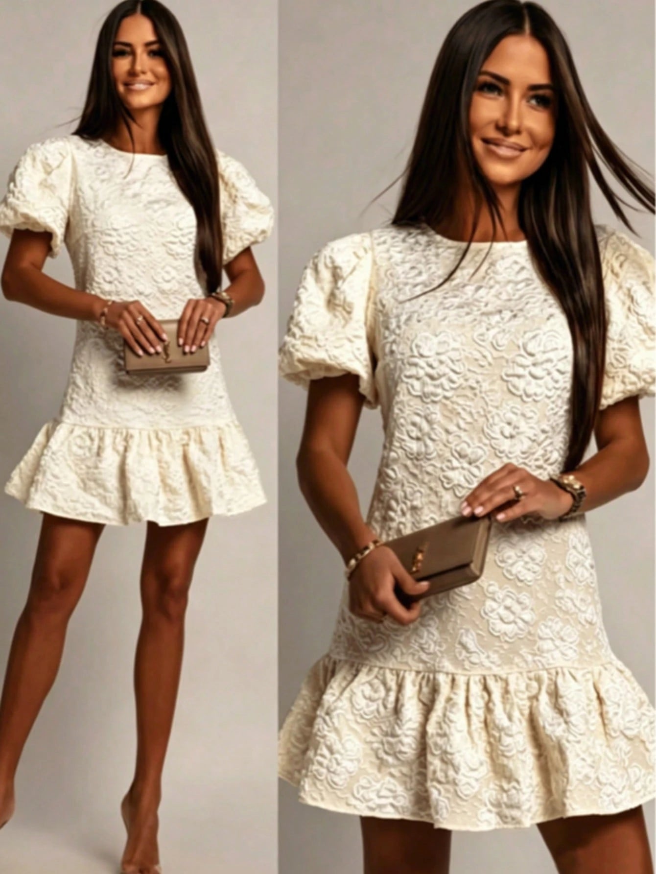 Women's White Short Dress Elegant Summer Yellow