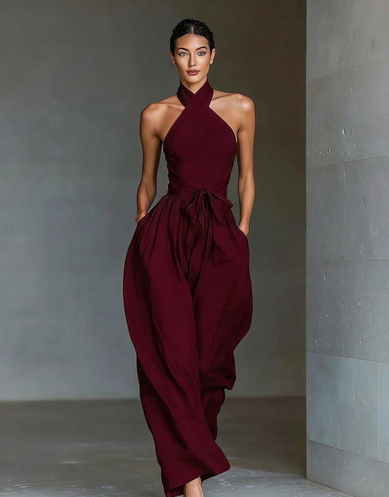 2026 New Linen Cross Cami Jumpsuit Women Tie Waist Wide Leg Casual