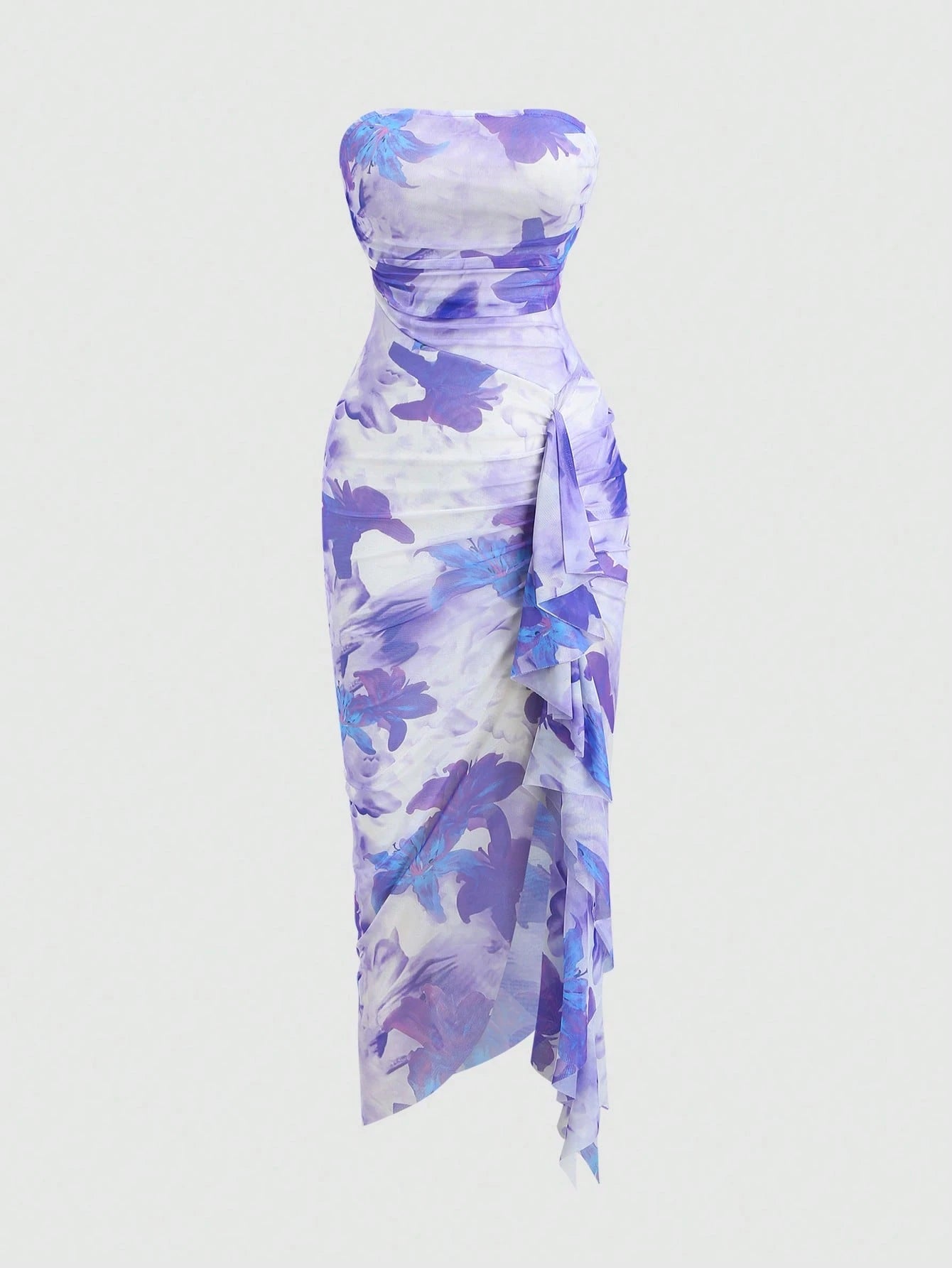 Sweetra Women's Floral Print Ruffle Hem Bustier Dress For Holiday - image 11
