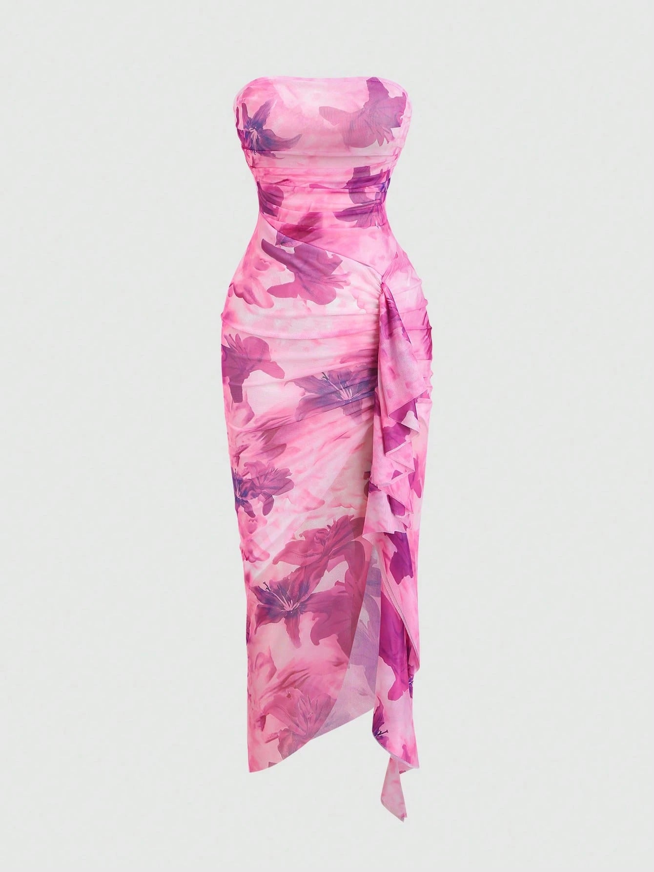 Sweetra Women's Floral Print Ruffle Hem Bustier Dress For Holiday