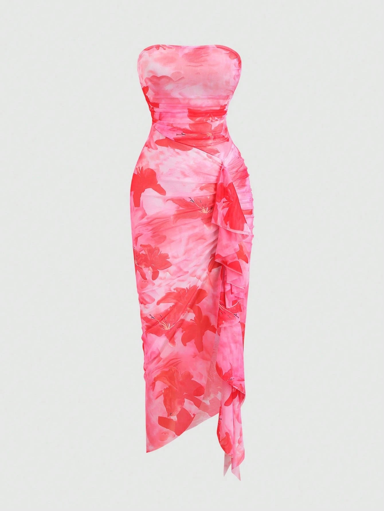 Sweetra Women's Floral Print Ruffle Hem Bustier Dress For Holiday - image 16