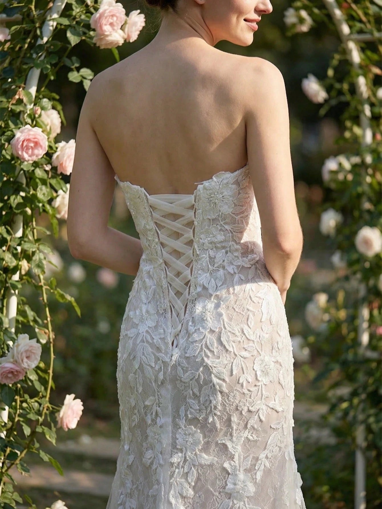 YOUKEFEIER 2025 Sexy Strapless Heart-Shaped Lace Embroidered Sequin Mermaid Hem Contrast Color Long Wedding - image 7