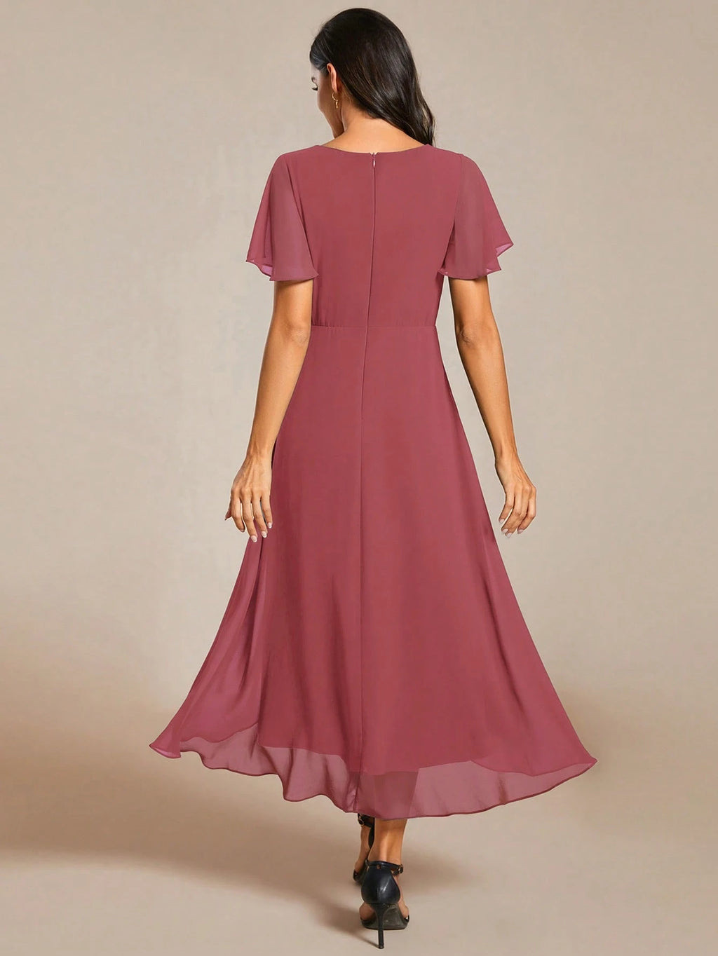 EVERPRETTY Summer Elegant Chiffon V-Neck Ruched Mint Green Bridesmaid Dress, Wedding Guest Dress, Soft - image 14