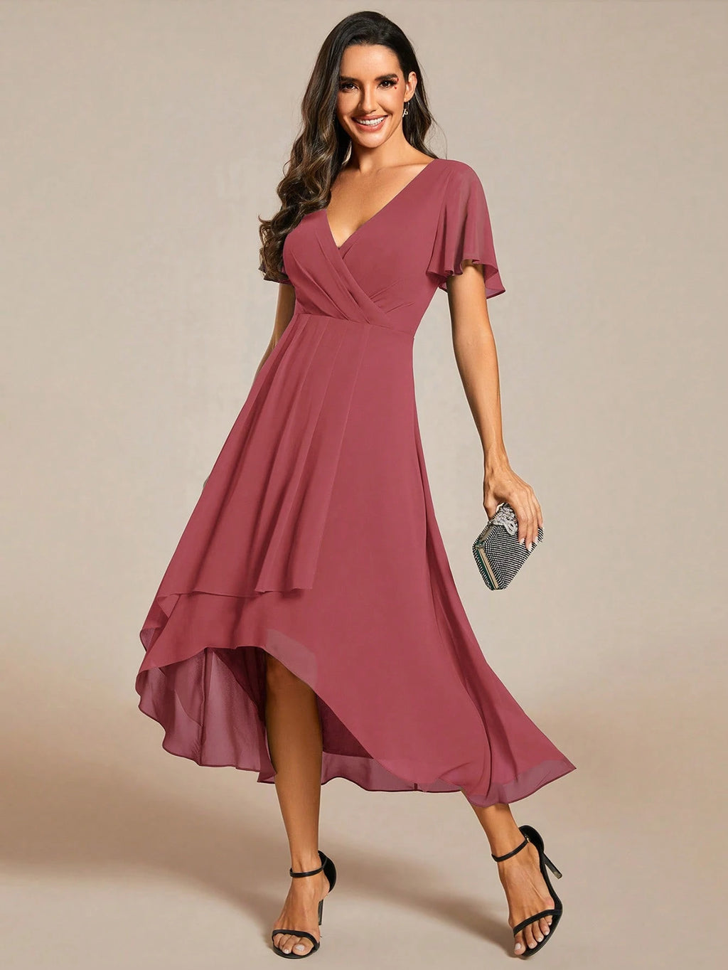 EVERPRETTY Summer Elegant Chiffon V-Neck Ruched Mint Green Bridesmaid Dress, Wedding Guest Dress, Soft - image 15