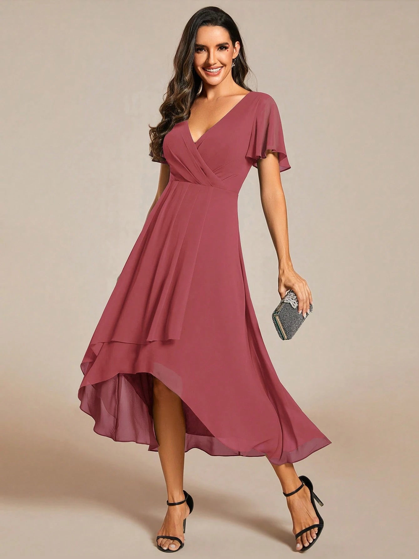 EVERPRETTY Summer Elegant Chiffon V-Neck Ruched Mint Green Bridesmaid Dress, Wedding Guest Dress, Soft - image 15