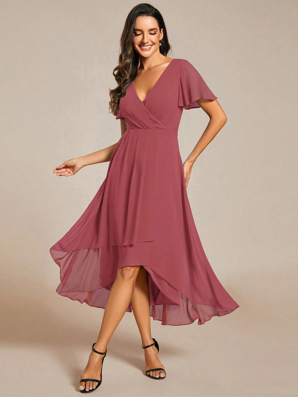 EVERPRETTY Summer Elegant Chiffon V-Neck Ruched Mint Green Bridesmaid Dress, Wedding Guest Dress, Soft - image 16