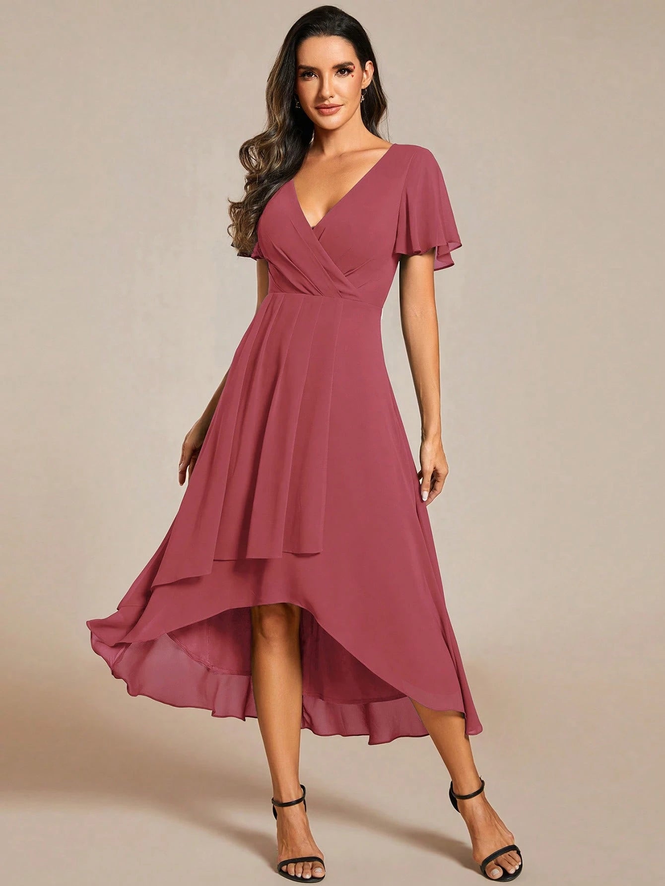 EVERPRETTY Summer Elegant Chiffon V-Neck Ruched Mint Green Bridesmaid Dress, Wedding Guest Dress, Soft - image 13