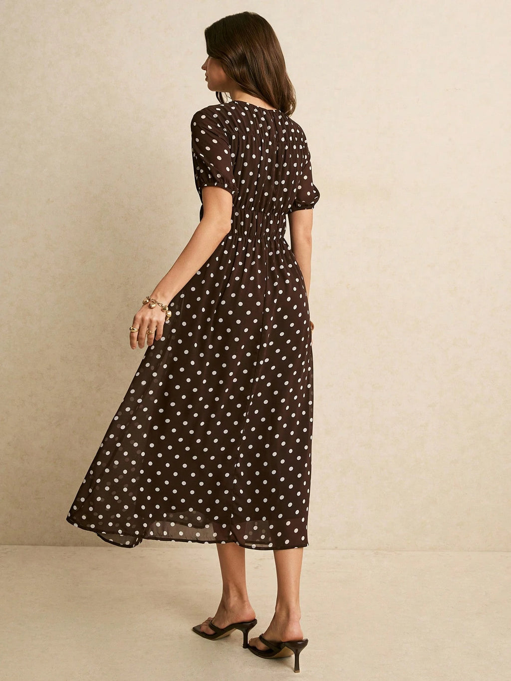 Poéselle Women's Brown And White Polka Dot Summer Classy Elegant