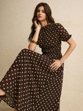Poéselle Women's Brown And White Polka Dot Summer Classy Elegant