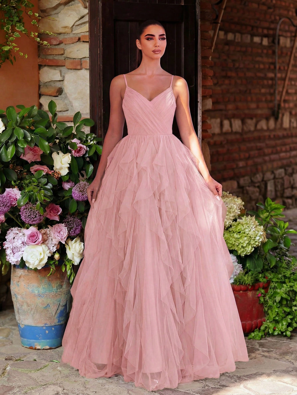 Faeriesty Elegant Romantic Charming Sleeveless Tulle Puff Dress With Layered Mesh Dress, Suitable For Formal