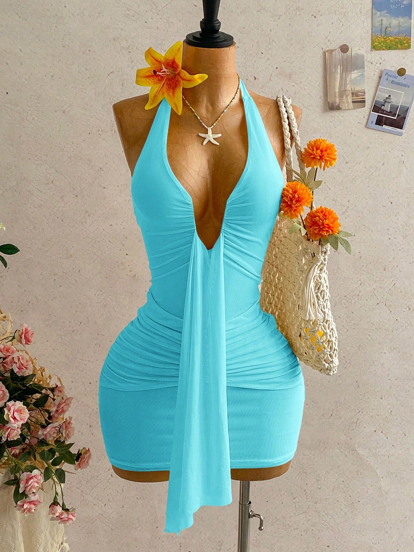 Ure Wave Women's Casual Vacation Sexy Ribbon Halter Bowknot Ruched