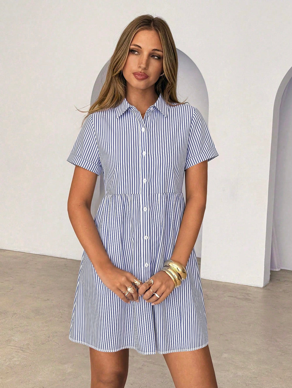 Siren Gaze Women's White Pleated Casual Daily Wear Dress Vacation