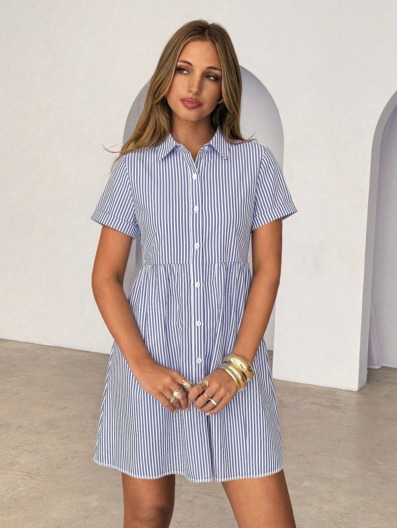 Siren Gaze Women's White Pleated Casual Daily Wear Dress Vacation