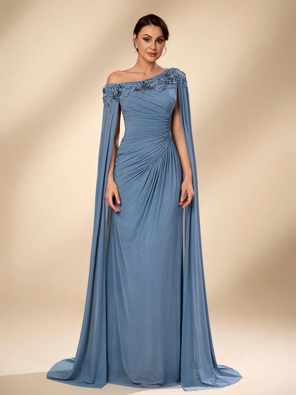 Serin Elegant Luxurious Beaded Sequin Lace Splice Elastic Knit Mesh Ruched Fishtail Skirt,Dusty Blue Summer