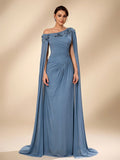 Serin Elegant Luxurious Beaded Sequin Lace Splice Elastic Knit Mesh Ruched Fishtail Skirt,Dusty Blue Summer