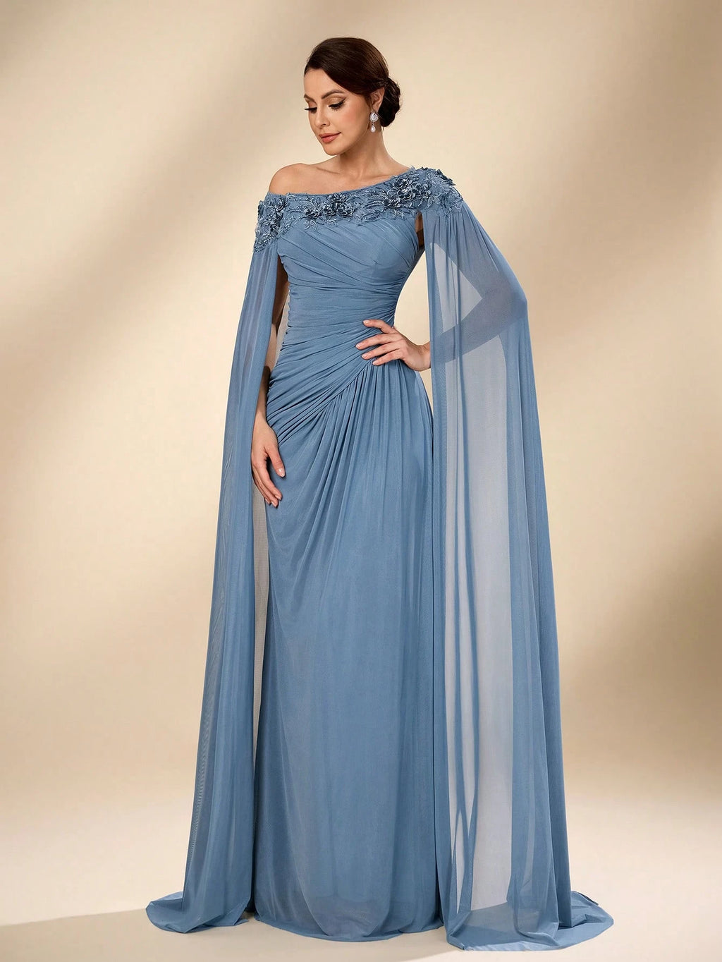 Serin Elegant Luxurious Beaded Sequin Lace Splice Elastic Knit Mesh Ruched Fishtail Skirt,Dusty Blue Summer - image 5