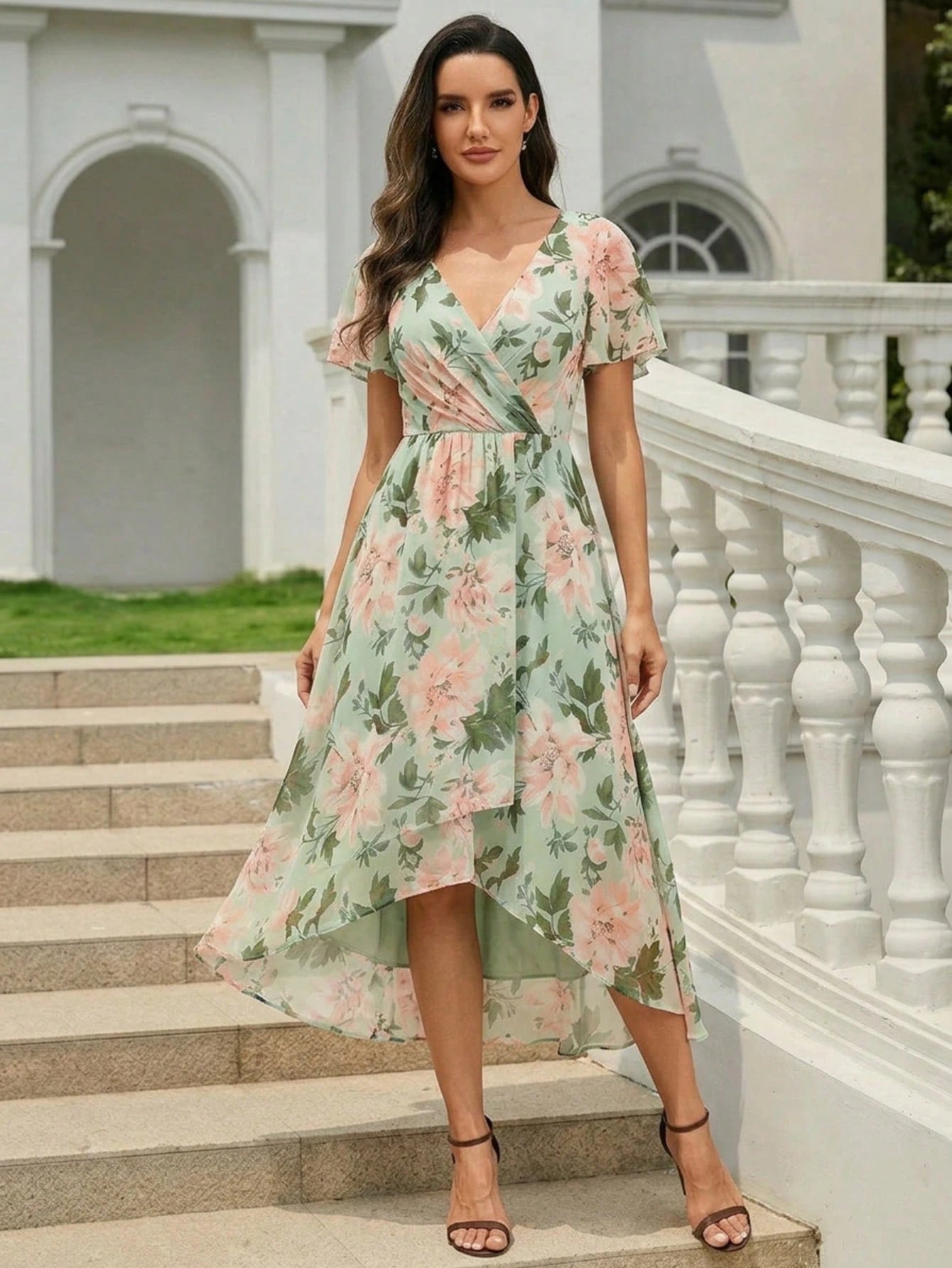 EVERPRETTY Summer Elegant Chiffon V-Neck Ruched Mint Green Bridesmaid