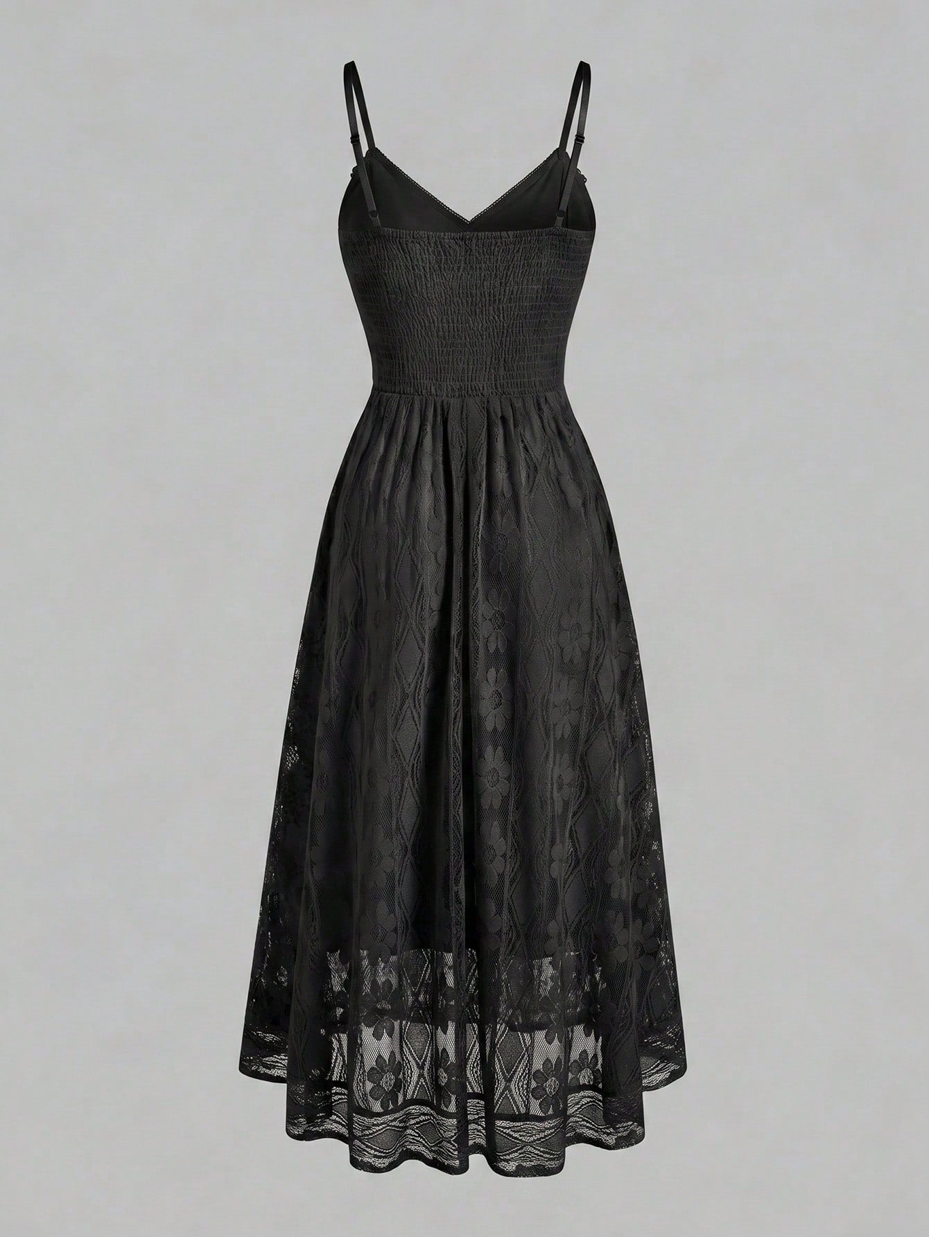 Qadelle Women's Elegant Contrast Lace Pompom Design Maxi Slip Dress