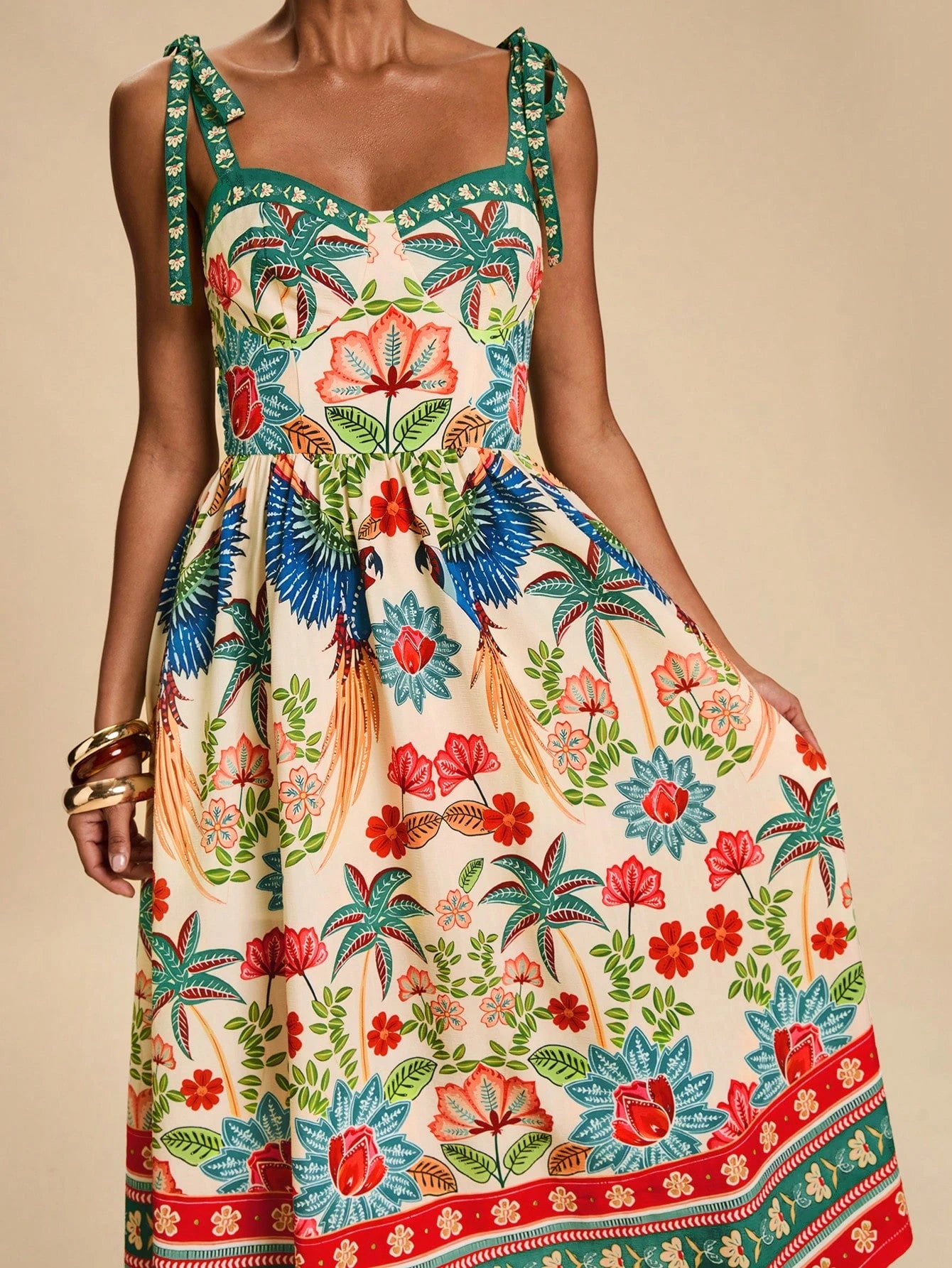 Travachic Vacation Woven Printed Spaghetti Strap Midi Dress For Women