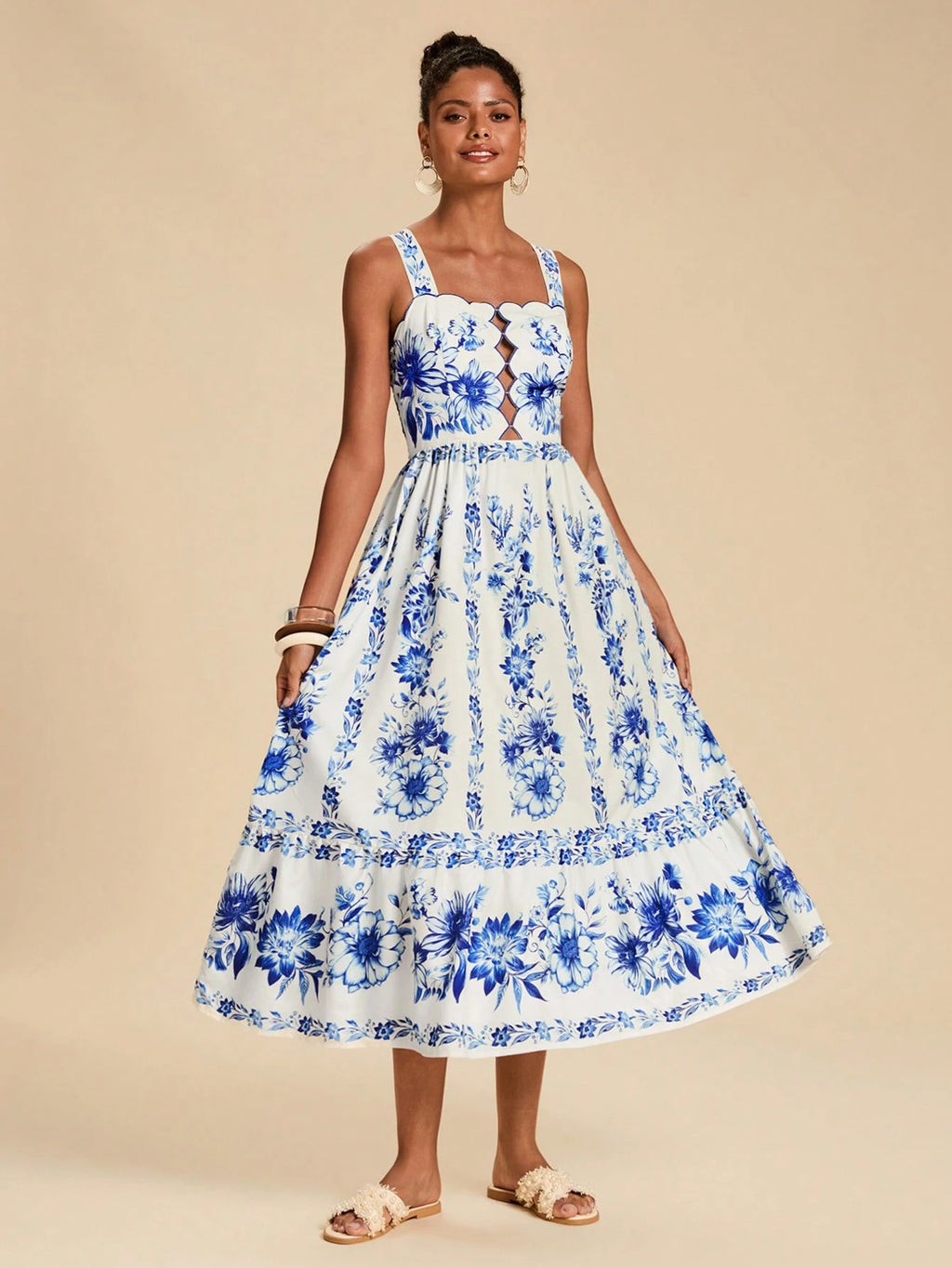 Travachic White And Blue Floral,Summer,Boho,Holiday,Tea Party,Holiday