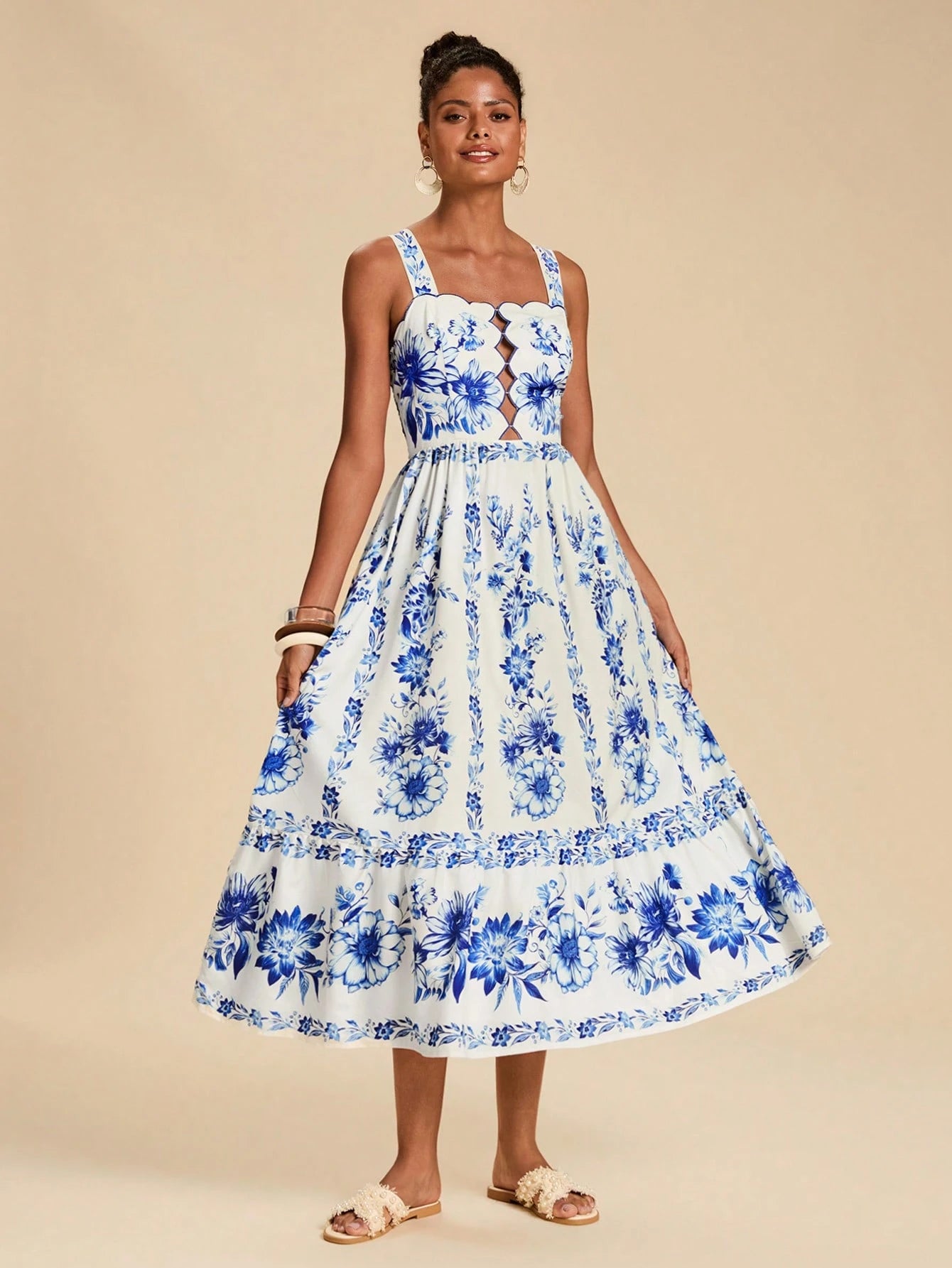 Travachic White And Blue Floral,Summer,Boho,Holiday,Tea Party,Holiday