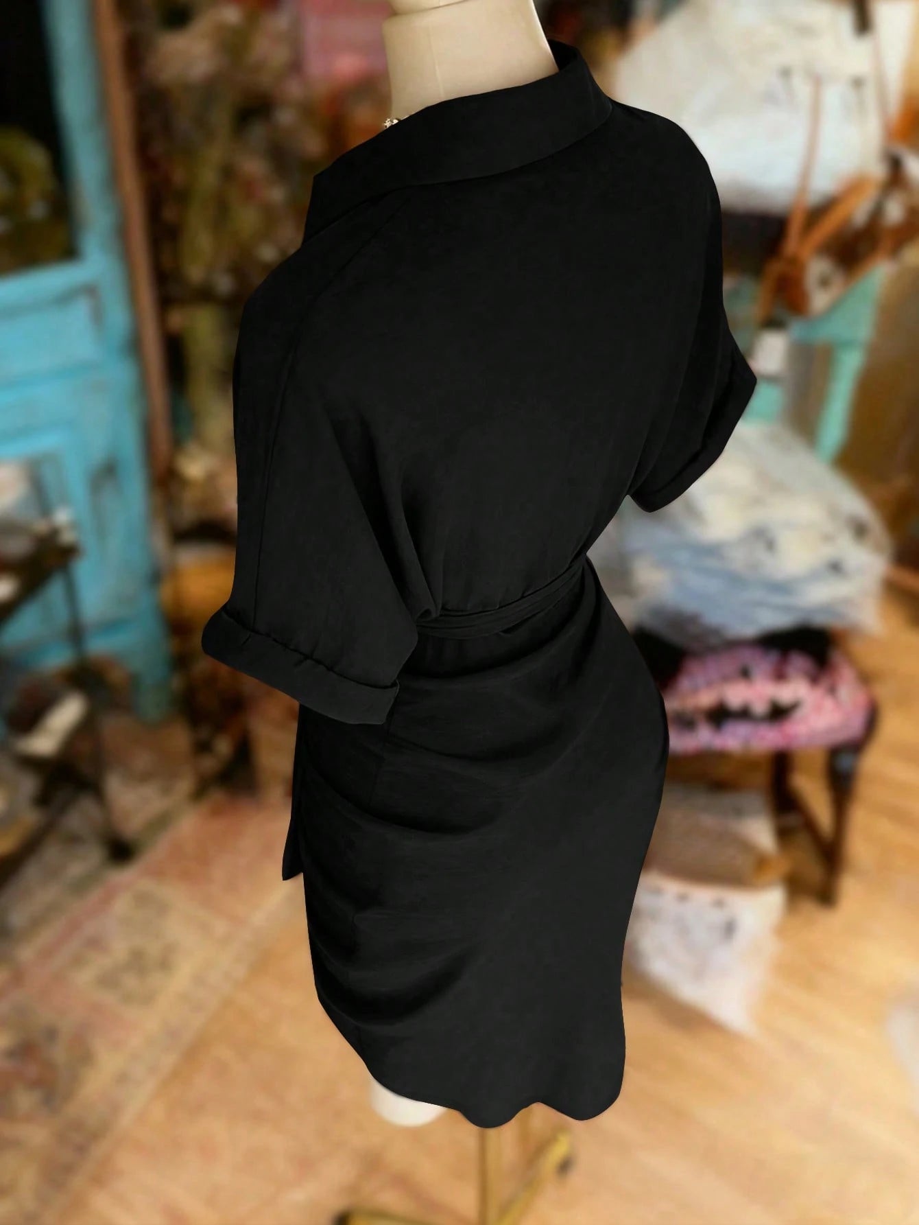 EMERY ROSE Collared Single-Breasted Tie-Waist Short Sleeve Shirt Dress - image 12