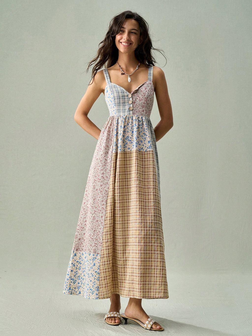 SoleilVie Women's Bohemian Boho Print Spaghetti Strap Dress Vacation