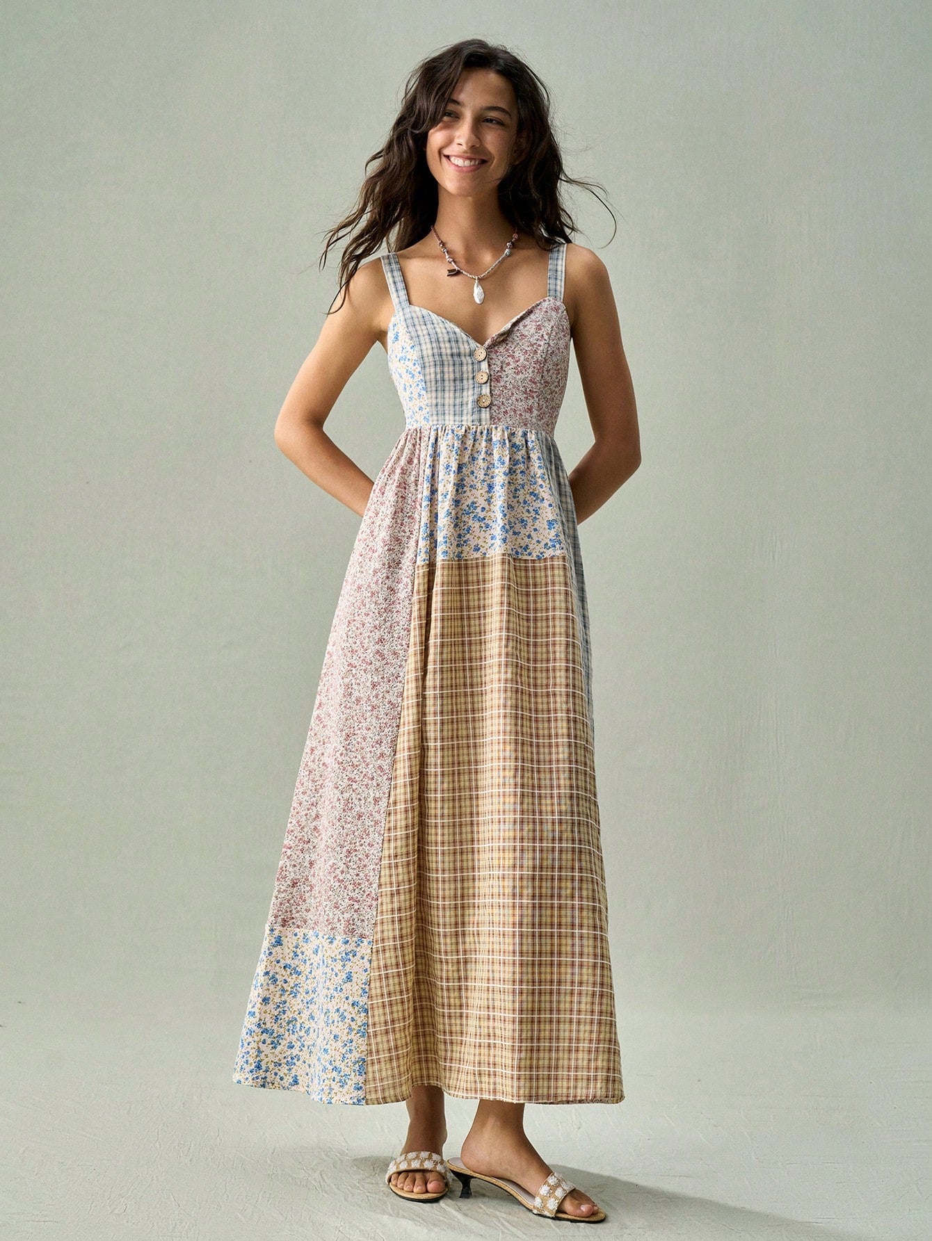 SoleilVie Women's Bohemian Boho Print Spaghetti Strap Dress Vacation