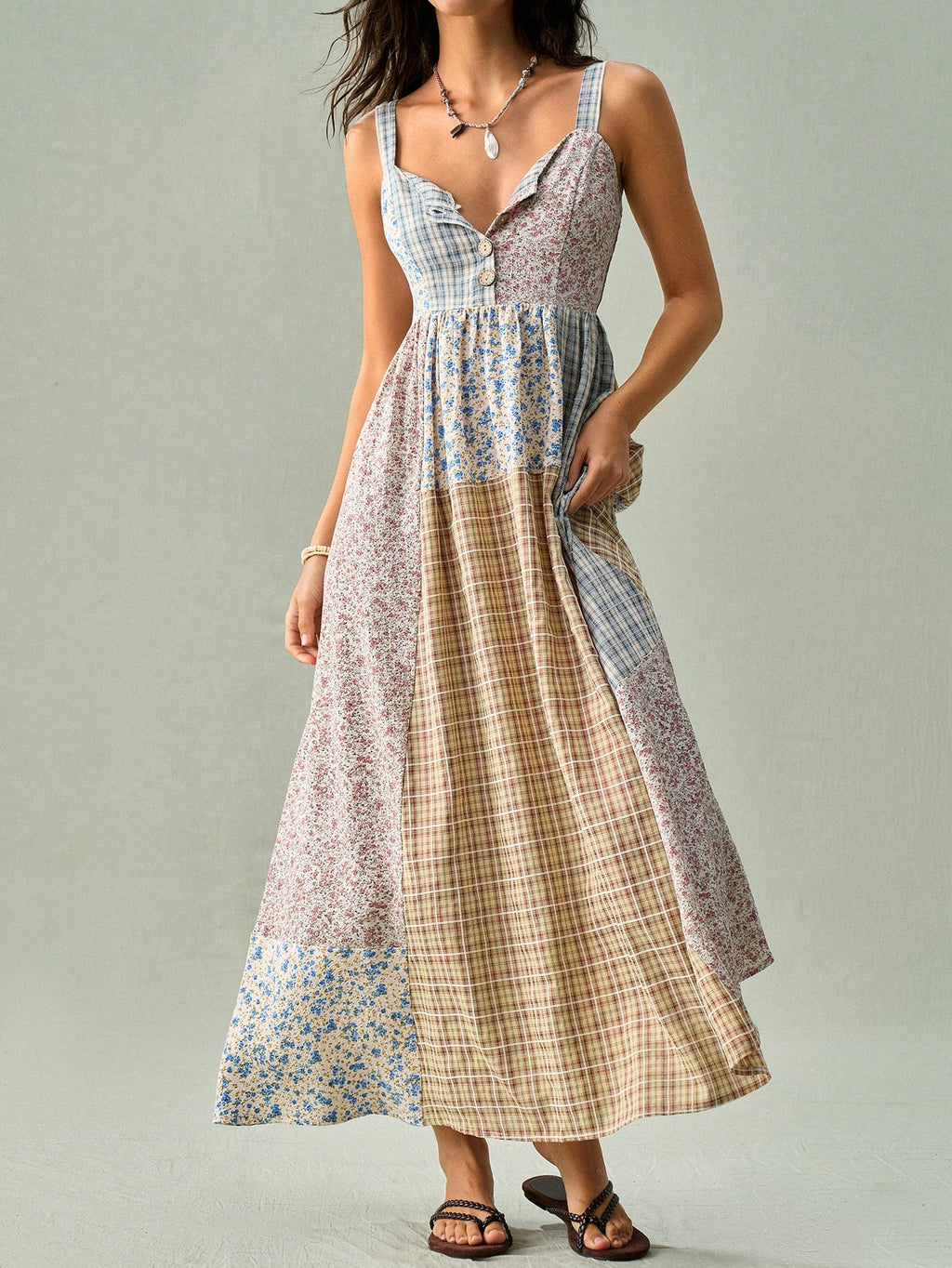 SoleilVie Women's Bohemian Boho Print Spaghetti Strap Dress Vacation