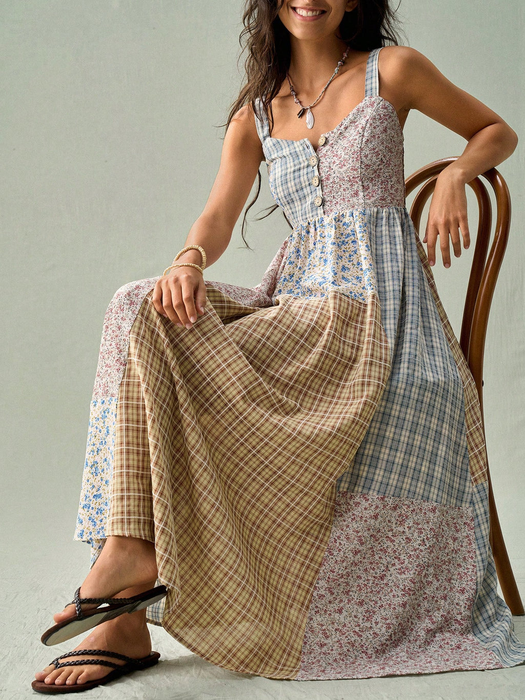 SoleilVie Women's Bohemian Boho Print Spaghetti Strap Dress Vacation