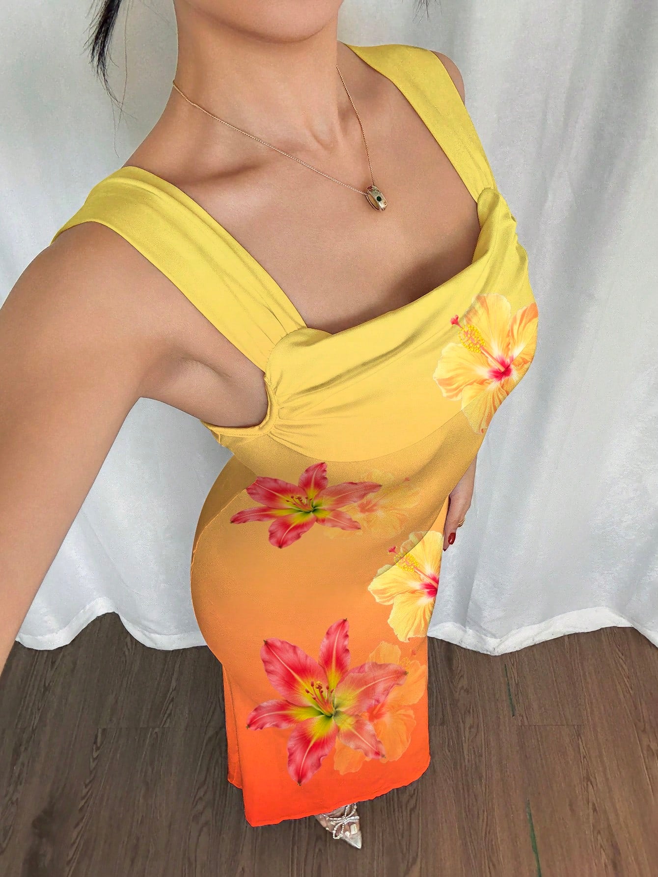 Modelyn Elegant Gradient Yellow-Orange Shoulder Strap Mermaid Dress, Charming Lady, Fashionable, Graceful - image 5