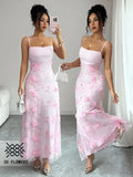 Elenzga Women's Elegant Ruffle Floral Decor Slip Dress