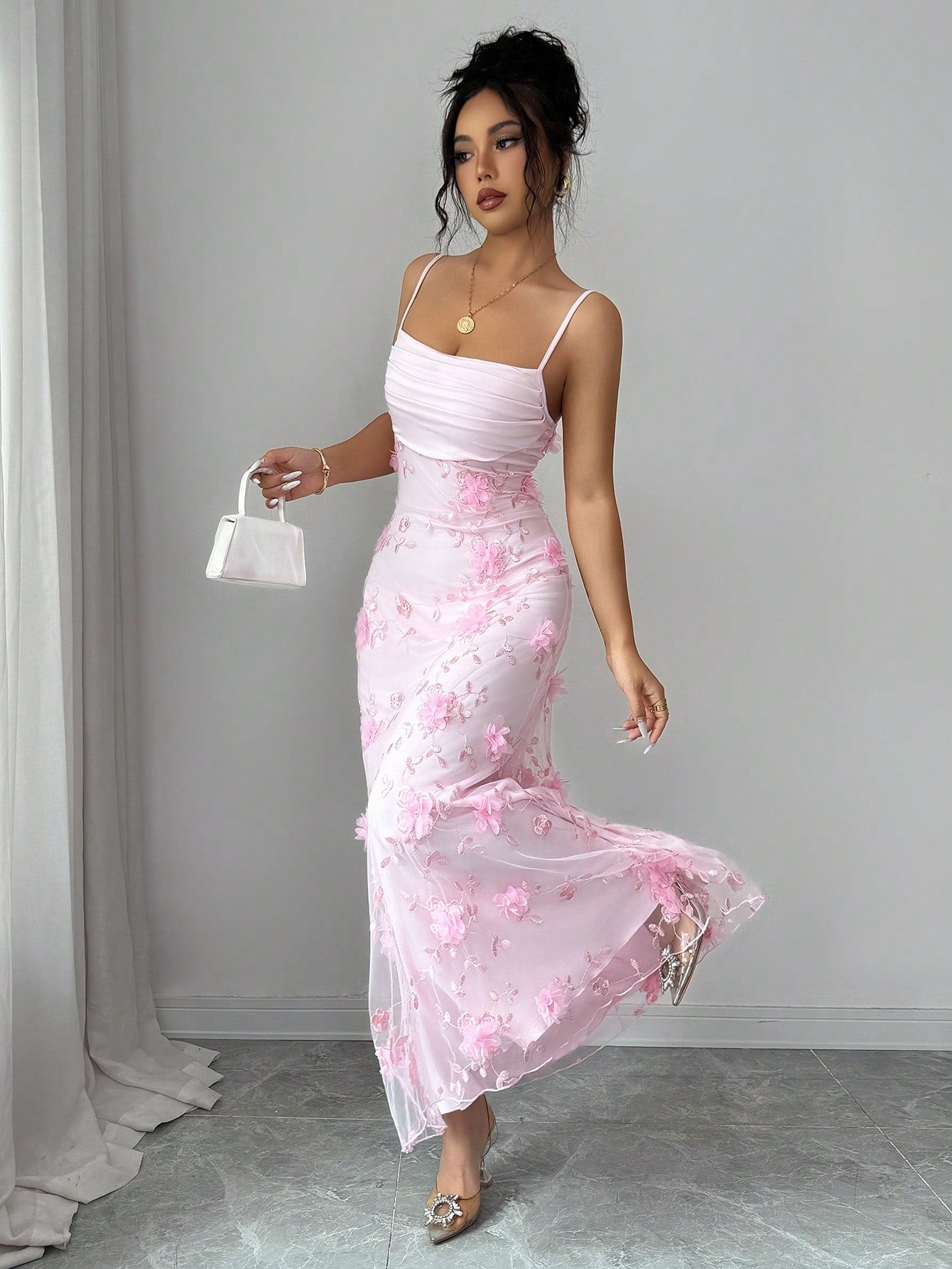 Elenzga Women's Elegant Ruffle Floral Decor Slip Dress - image 6