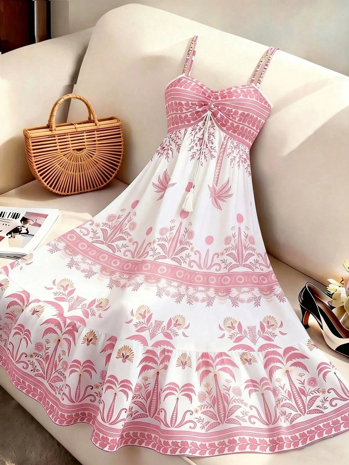 GlowEve Women's White And Blue Floral Summer Boho Beach Vacation