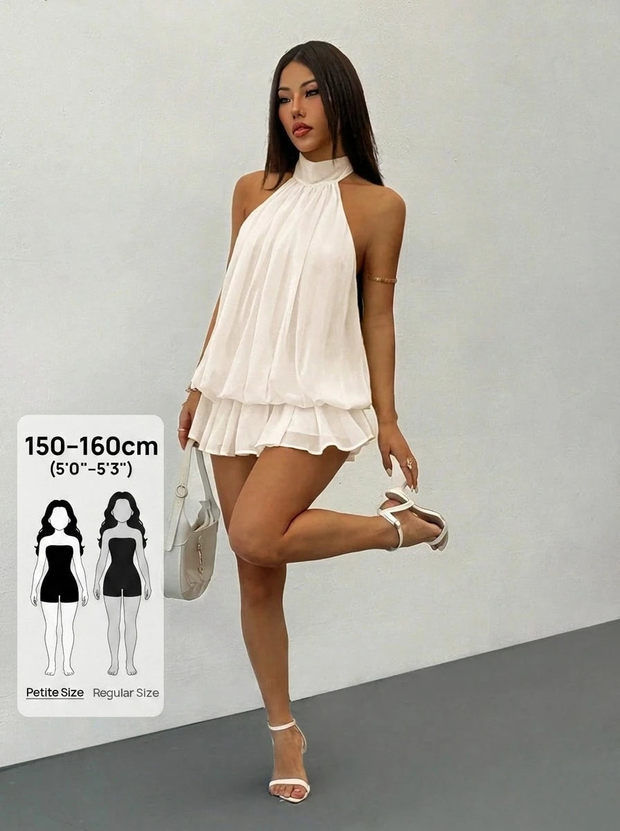 PETITE Elegant Sleeveless Tie-Neck Mini Dress In Pale Yellow, Suitable For Party, Date, Autumn/Winter And - image 19