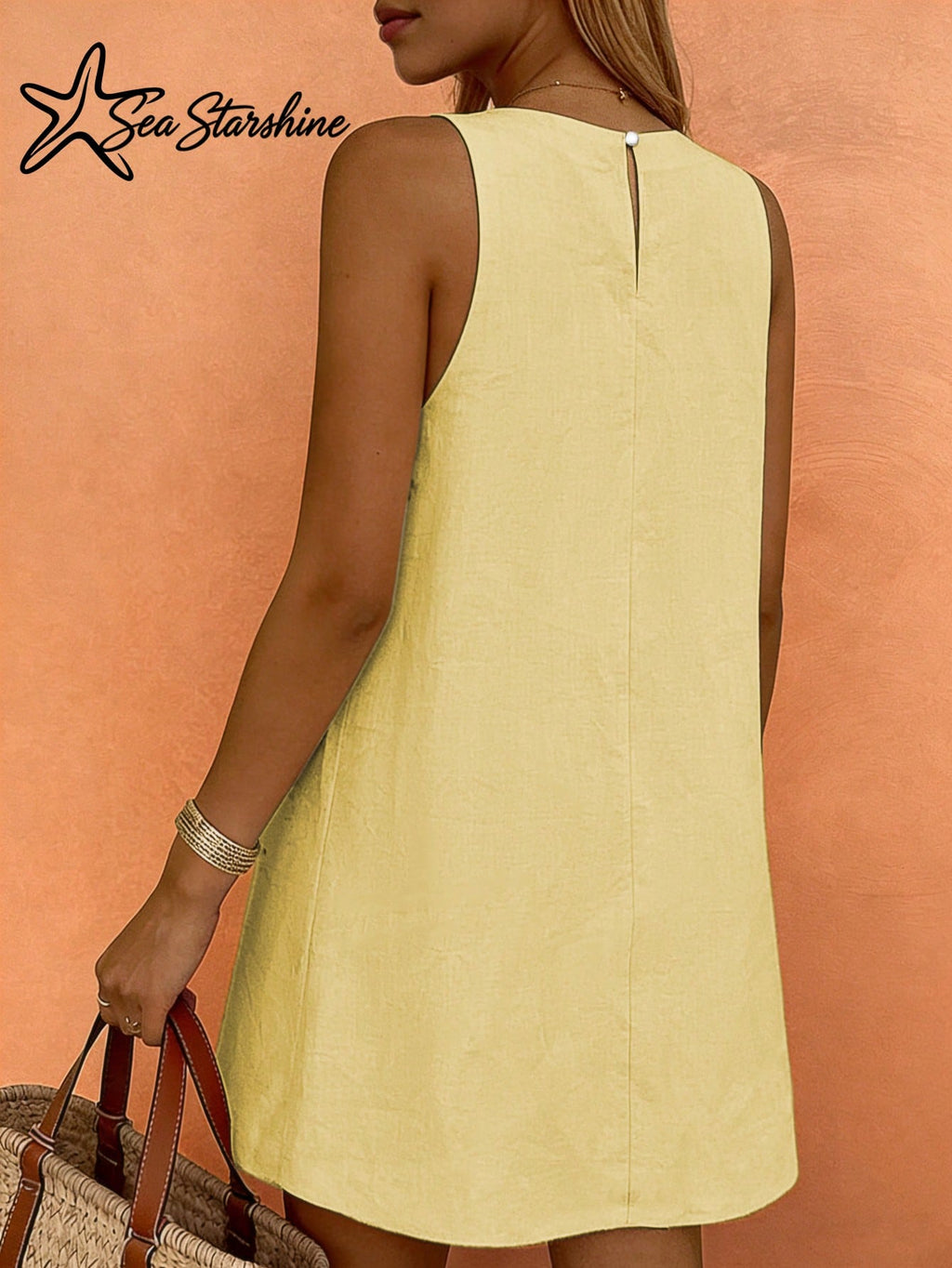 Starfish Women's Fashionable Versatile Minimalist Elegant Khaki Round Neck Sleeveless Dress, Suitable For - image 14