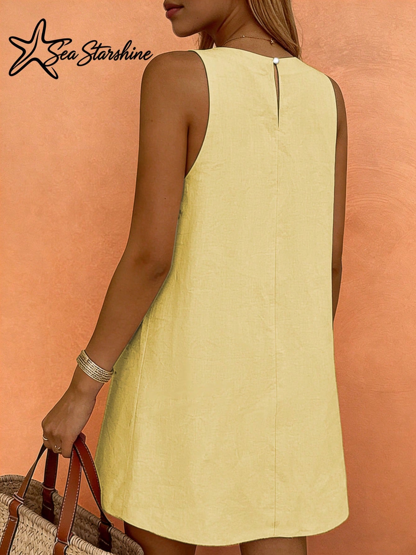 Starfish Women's Fashionable Versatile Minimalist Elegant Khaki Round Neck Sleeveless Dress, Suitable For - image 14