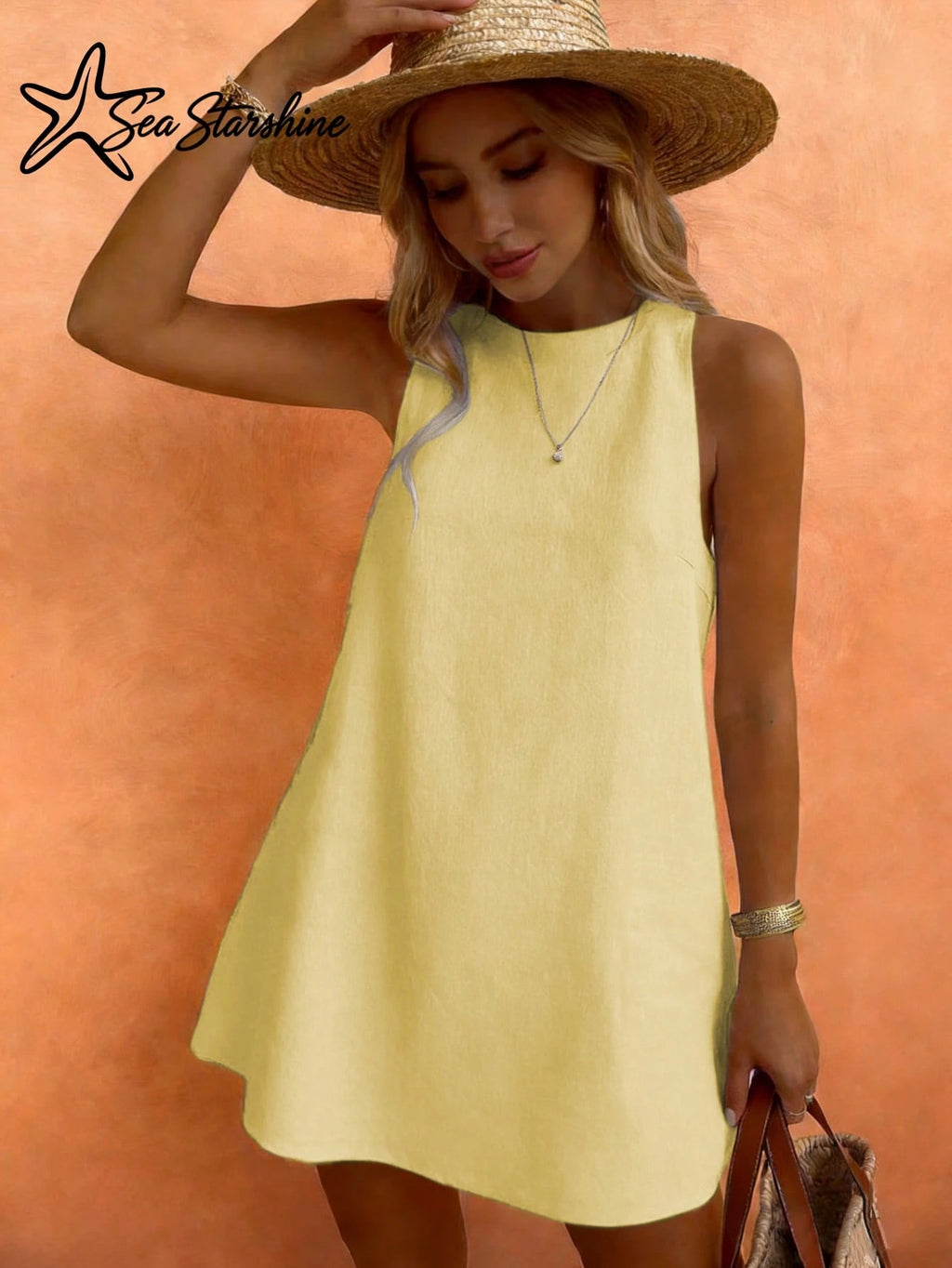 Starfish Women's Fashionable Versatile Minimalist Elegant Khaki Round Neck Sleeveless Dress, Suitable For - image 13