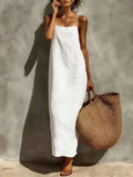 KZKZWK Women's Linen Blend Slip Maxi Dress, Square Neck Sleeveless