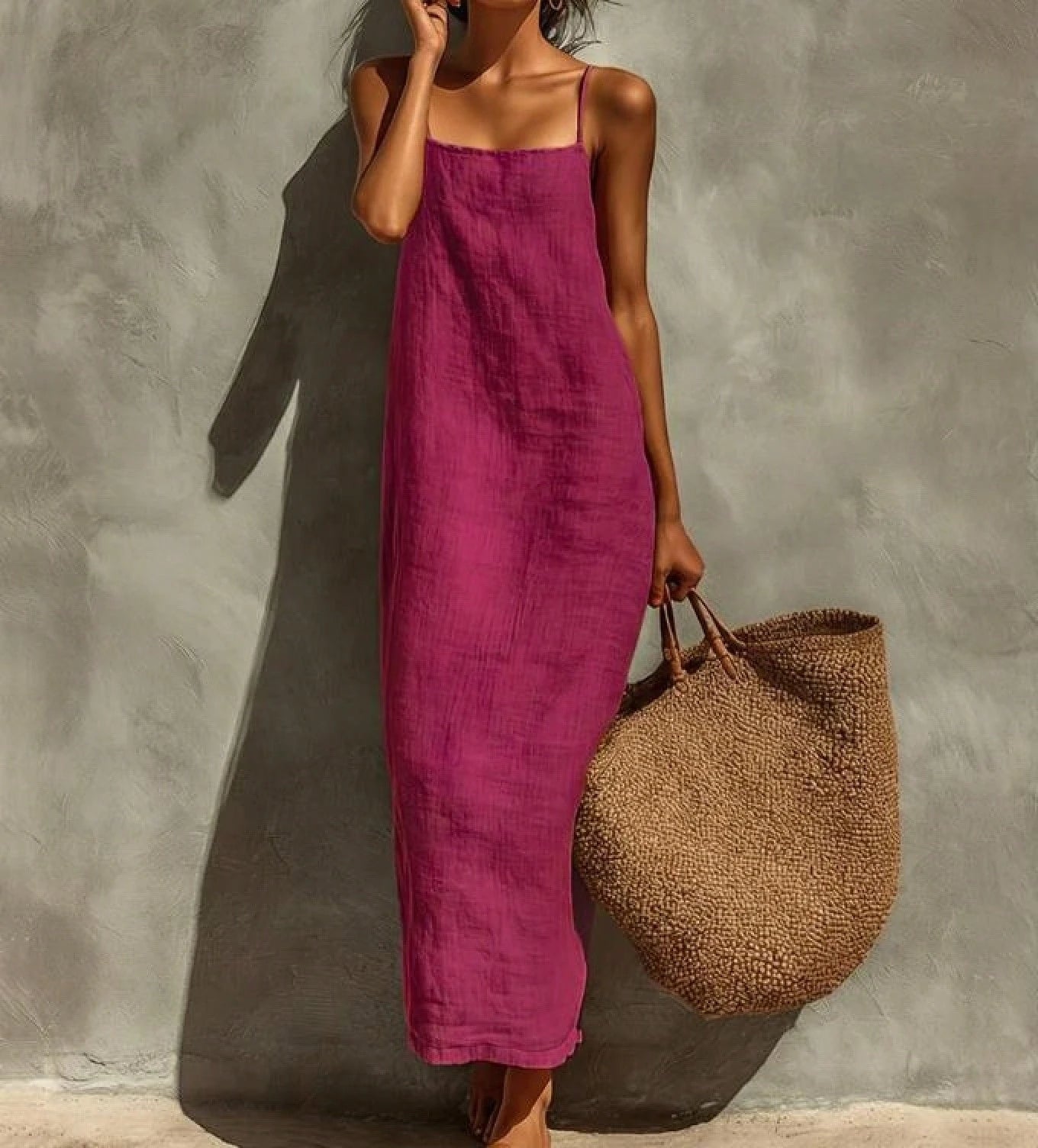 KZKZWK Women's Linen Blend Slip Maxi Dress, Square Neck Sleeveless
