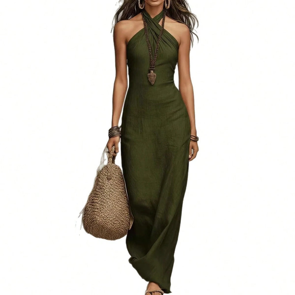 2026 New Arrival Women Sleeveless Halter Neck Dress Slim Elegant
